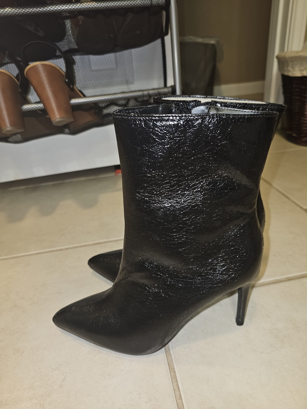 MIA Black Patent Pointed Toe Stiletto Ankle Boots
